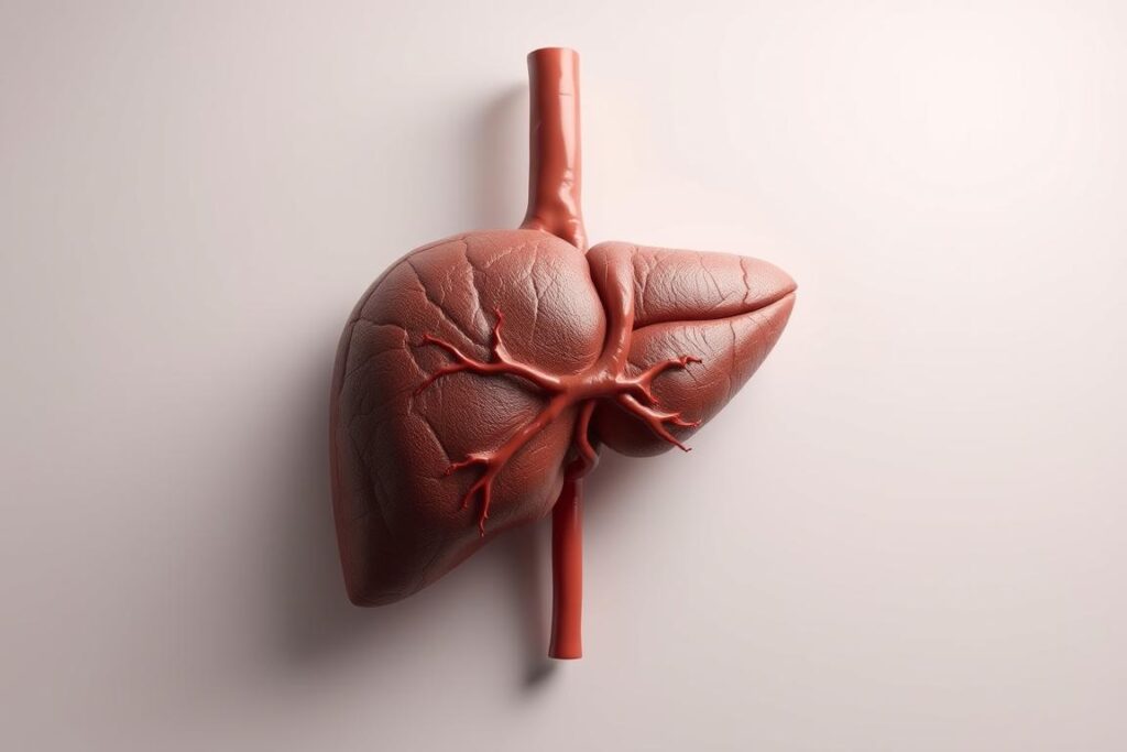 A detailed 3D anatomical illustration of the human liver, showcasing its intricate structure and vital functions. The liver is depicted against a clean, minimalist backdrop, illuminated by soft, directional lighting that accentuates its organic forms and rich, earthy tones. The composition emphasizes the liver's central role in the body's detoxification processes, with a focus on the hepatic lobules, bile ducts, and blood vessels that enable its essential metabolic activities. The overall mood is one of scientific precision and medical importance, conveying the liver's critical importance for maintaining a healthy, balanced physiology. A detailed 3D anatomical illustration of the human liver, showcasing its intricate structure and vital functions. The liver is depicted against a clean, minimalist backdrop, illuminated by soft, directional lighting that accentuates its organic forms and rich, earthy tones. The composition emphasizes the liver's central role in the body's detoxification processes, with a focus on the hepatic lobules, bile ducts, and blood vessels that enable its essential metabolic activities. The overall mood is one of scientific precision and medical importance, conveying the liver's critical importance for maintaining a healthy, balanced physiology.