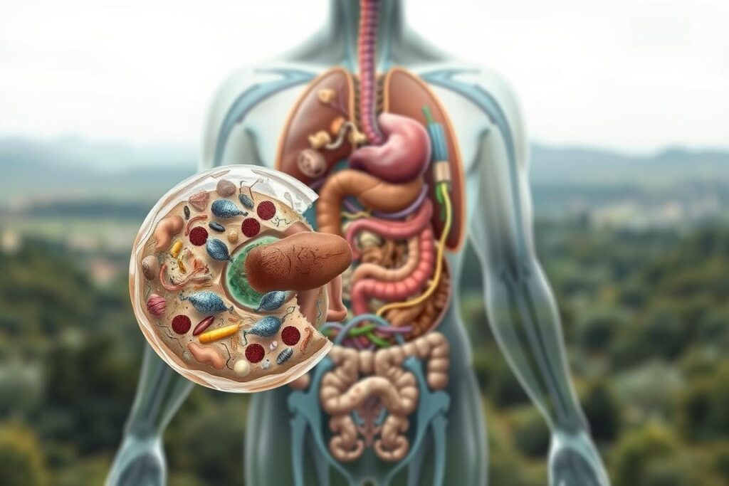 A detailed, cross-sectional illustration showcasing the key biological triggers of autophagy within the human body. In the foreground, a highly detailed, anatomical depiction of a human cell undergoing autophagy, with mitochondria, organelles, and cellular structures clearly visible. In the middle ground, a cutaway view of various organ systems, such as the digestive tract, liver, and muscles, illustrating the cellular-level processes of autophagy. In the background, a softly blurred landscape of the human body, with subtle visual cues hinting at the broader physiological contexts in which autophagy occurs, such as fasting, exercise, and cellular stress. Rendered with a muted, scientific color palette and high-resolution photorealistic detail, using a wide-angle lens to capture the full scope of the subject matter. A detailed, cross-sectional illustration showcasing the key biological triggers of autophagy within the human body. In the foreground, a highly detailed, anatomical depiction of a human cell undergoing autophagy, with mitochondria, organelles, and cellular structures clearly visible. In the middle ground, a cutaway view of various organ systems, such as the digestive tract, liver, and muscles, illustrating the cellular-level processes of autophagy. In the background, a softly blurred landscape of the human body, with subtle visual cues hinting at the broader physiological contexts in which autophagy occurs, such as fasting, exercise, and cellular stress. Rendered with a muted, scientific color palette and high-resolution photorealistic detail, using a wide-angle lens to capture the full scope of the subject matter.