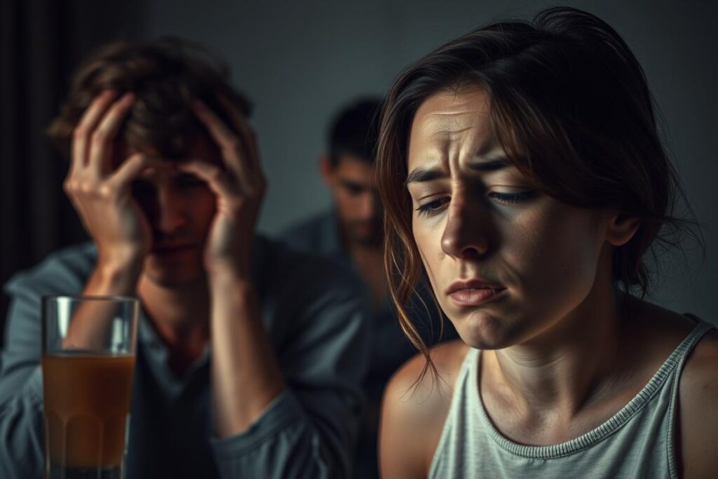 A detailed scene depicting the potential risks and side effects of a detox regimen. In the foreground, a person experiences an unsettling array of symptoms - a pounding headache, nausea, and fatigue. Subtle visual cues in the middle ground suggest the bodily strain of the detoxification process, such as a worn expression and a glass of murky liquid. The background evokes a sense of unease, with ominous shadows and a muted color palette hinting at the underlying hazards of undertaking a detox without proper medical supervision. Soft, dramatic lighting casts an ethereal yet disquieting atmosphere over the entire composition. A detailed scene depicting the potential risks and side effects of a detox regimen. In the foreground, a person experiences an unsettling array of symptoms - a pounding headache, nausea, and fatigue. Subtle visual cues in the middle ground suggest the bodily strain of the detoxification process, such as a worn expression and a glass of murky liquid. The background evokes a sense of unease, with ominous shadows and a muted color palette hinting at the underlying hazards of undertaking a detox without proper medical supervision. Soft, dramatic lighting casts an ethereal yet disquieting atmosphere over the entire composition.