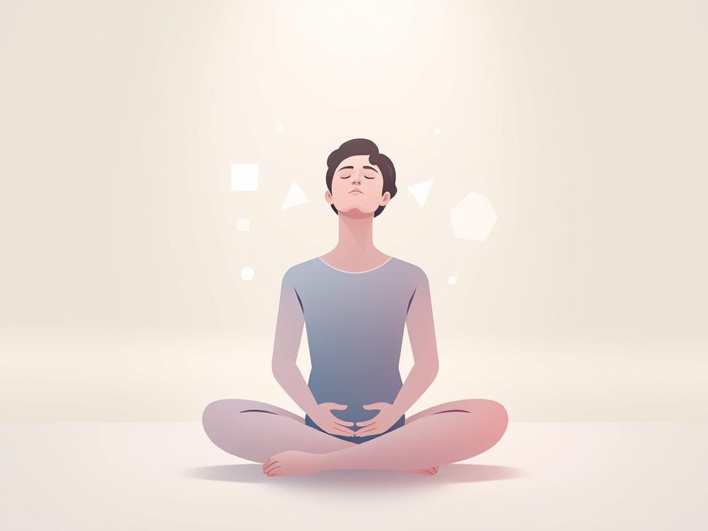 A serene, minimalist illustration depicting the concept of "Visualisierung für Einsteiger". In the foreground, a person sits cross-legged, eyes closed, deep in contemplation, surrounded by a soft, glowing aura. The middle ground features simple, geometric shapes in soothing pastel hues, representing the building blocks of visual ideas. The background is a vast, blurred expanse of neutral tones, creating a sense of calm and focus. The lighting is soft and diffused, evoking a meditative atmosphere. The overall composition conveys a sense of simplicity, clarity, and the beginner's journey into the world of visualization and creative expression.