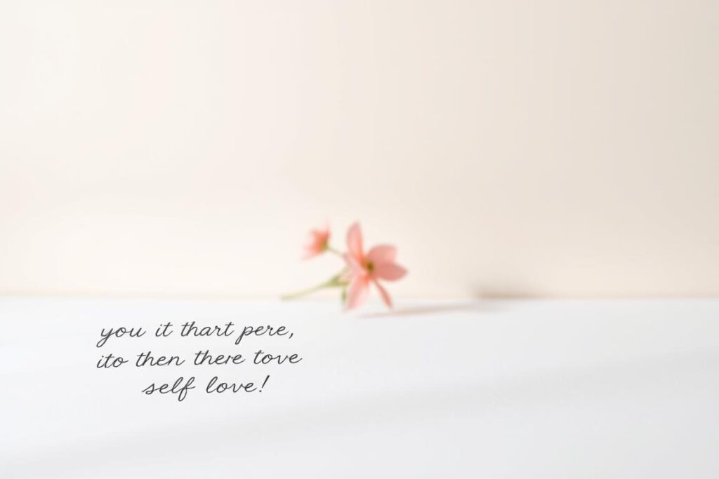 A serene, minimalist scene featuring inspirational handwritten-style quotes about self-love. The foreground displays a clean, white background with delicate calligraphic text artfully arranged in a natural, flowing layout. The middle ground showcases a soft, pastel-colored floral or botanical element, adding a touch of organic beauty. The background gently fades into a warm, neutral tone, creating a sense of tranquility and focus on the central message. Subtle lighting from above casts gentle shadows, highlighting the textured details. The overall mood is one of introspection, encouragement, and self-acceptance. A serene, minimalist scene featuring inspirational handwritten-style quotes about self-love. The foreground displays a clean, white background with delicate calligraphic text artfully arranged in a natural, flowing layout. The middle ground showcases a soft, pastel-colored floral or botanical element, adding a touch of organic beauty. The background gently fades into a warm, neutral tone, creating a sense of tranquility and focus on the central message. Subtle lighting from above casts gentle shadows, highlighting the textured details. The overall mood is one of introspection, encouragement, and self-acceptance.