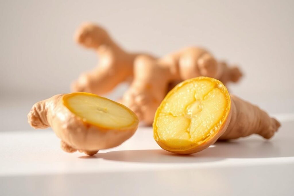 A vibrant ginger root, its warm orange hues illuminated by soft, diffused lighting, stands prominently in the foreground. In the middle ground, a sliced ginger rhizome reveals its intricate pattern, glistening with natural juices. The background features a clean, minimalist setting, emphasizing the simplicity and purity of the ingredient. The overall scene conveys a sense of wellness, vitality, and the potential for weight loss through the natural benefits of ginger, capturing the essence of the article's subject matter. A vibrant ginger root, its warm orange hues illuminated by soft, diffused lighting, stands prominently in the foreground. In the middle ground, a sliced ginger rhizome reveals its intricate pattern, glistening with natural juices. The background features a clean, minimalist setting, emphasizing the simplicity and purity of the ingredient. The overall scene conveys a sense of wellness, vitality, and the potential for weight loss through the natural benefits of ginger, capturing the essence of the article's subject matter.