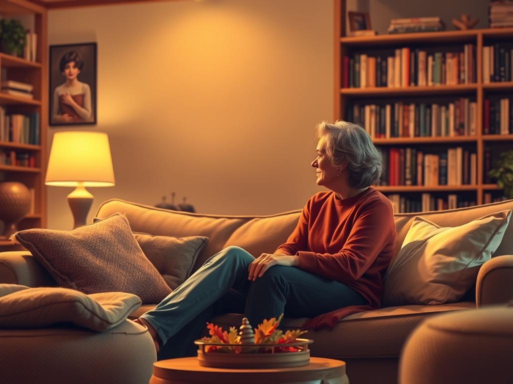 Beziehungen verstehen & verbessern – Ihr Wegweiser 1 A warm, inviting scene depicting the intricacies of human connections and relationships. A cozy living room with soft lighting, plush seating, and natural textures like wood and textiles. Two people, a man and a woman, are seated close together, engaged in thoughtful conversation, their body language conveying a sense of understanding and mutual appreciation. In the background, a bookshelf filled with volumes suggests a space of learning and growth. The overall atmosphere is one of intimacy, comfort, and the meaningful exploration of personal bonds. Rendered in a detailed, realistic style with a focus on capturing the nuances of human interaction and the significance of interpersonal relationships in our lives.