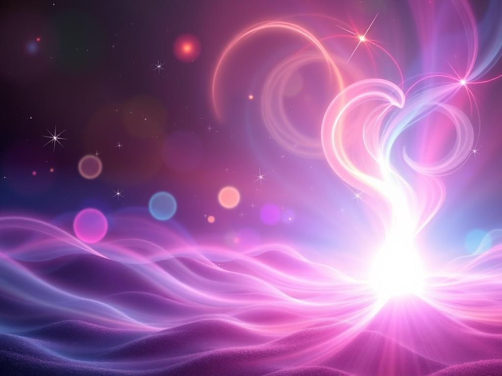 Liebe anziehen Spiritualität: Ihr Weg zum Herzen 3 Energie und Frequenzen: A vibrant, ethereal landscape illuminated by swirling energy fields. In the foreground, a glowing orb of pure light pulses with an inner rhythm, its radiance cascading outward in luminous waves. The middle ground features abstract shapes and patterns that dance and undulate, each carrying its own distinct frequency. Shimmering auroras of color twist and spiral through the background, creating an immersive, otherworldly atmosphere. The lighting is soft and diffuse, giving the scene a dreamlike, transcendent quality. The composition emphasizes the interconnectedness of all things, with the energy fields weaving together in a harmonious symphony. Overall, the image conveys a sense of spiritual resonance and the boundless potential of universal energies.